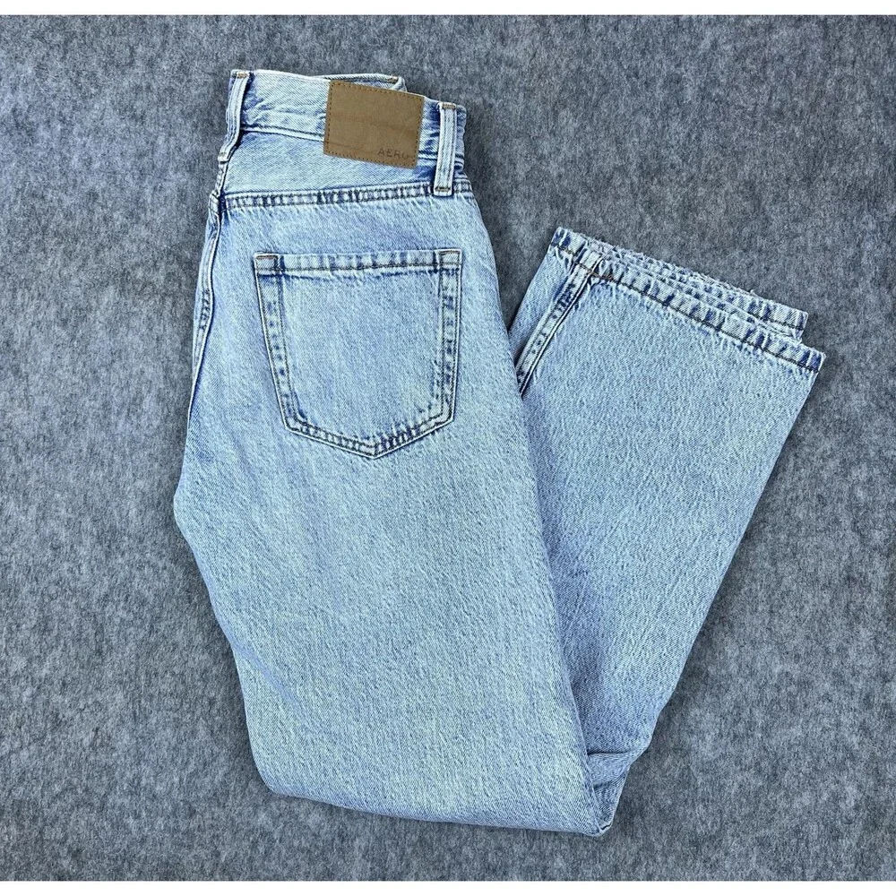 Aeropostale Women's High Rise Baggy Jeans Light Wash Denim Distressed Size 0 R